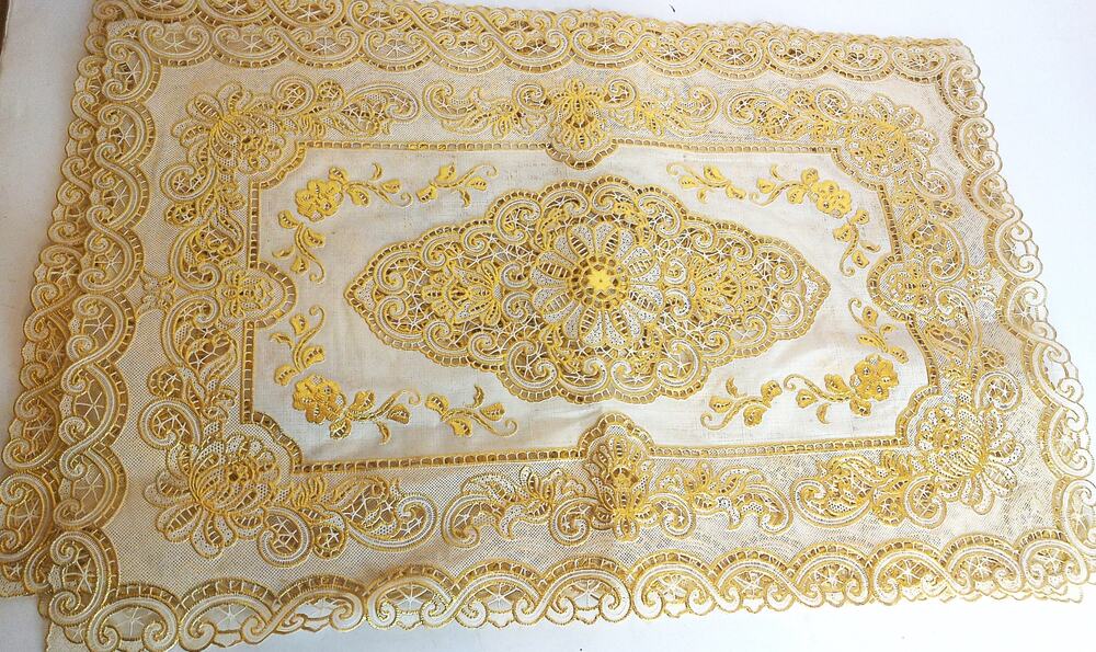 Vintage Gilded Lace Vinyl Placemats Gold Floral Washable Table Mats Set of 6